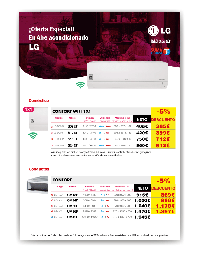 Aire Acondicionado – Oferta LG hasta el 31/08/2024
